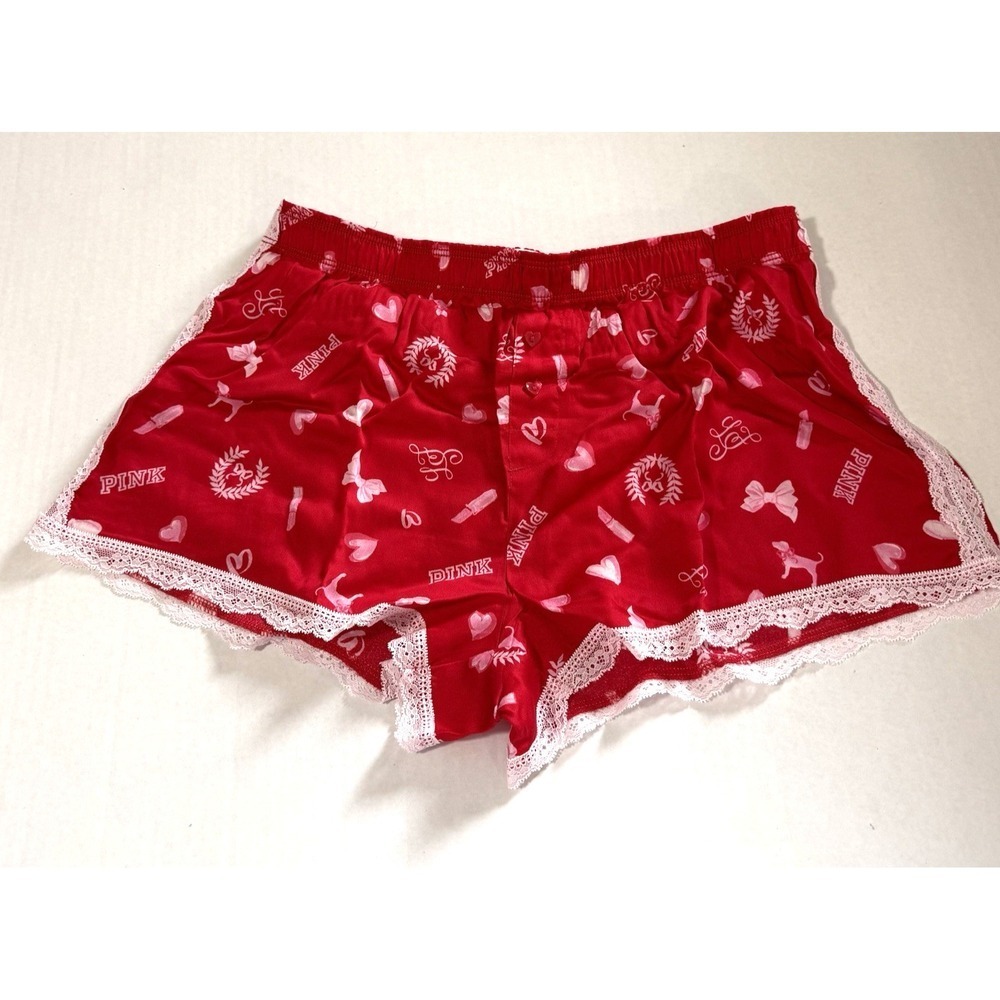 Victoria's Secret PINK Love Shack Fancy Silk Boxy Pajama Shorts Womens S Red